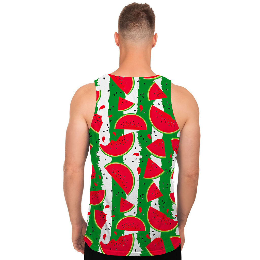 Green Stripes Watermelon Pattern Print Men's Tank Top