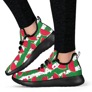 Green Stripes Watermelon Pattern Print Mesh Knit Shoes GearFrost