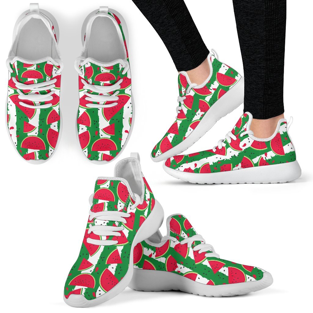 Green Stripes Watermelon Pattern Print Mesh Knit Shoes GearFrost