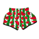 Green Stripes Watermelon Pattern Print Muay Thai Boxing Shorts