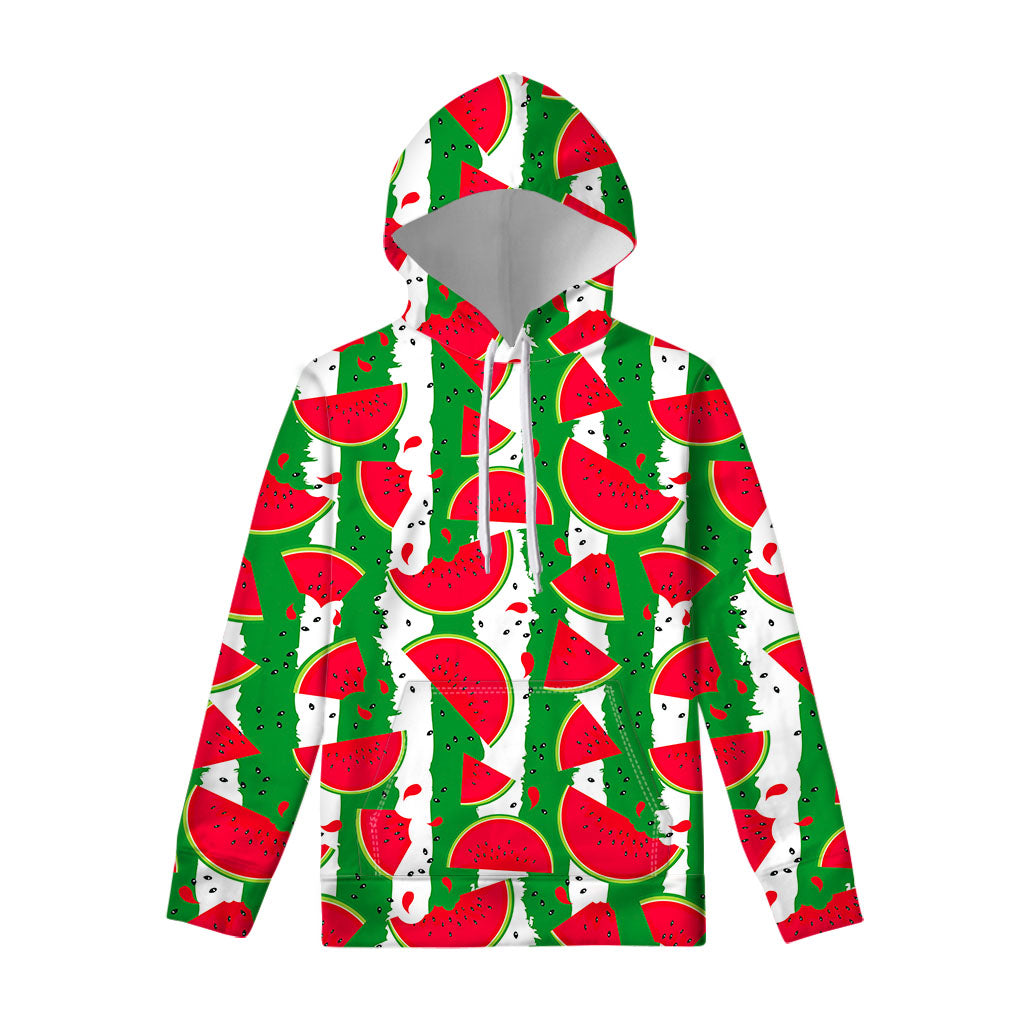Green Stripes Watermelon Pattern Print Pullover Hoodie