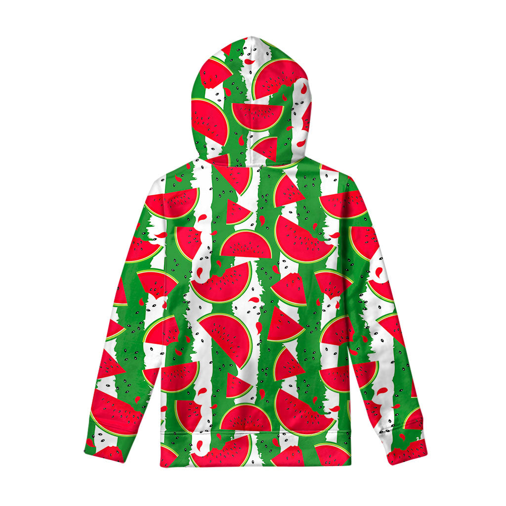 Green Stripes Watermelon Pattern Print Pullover Hoodie