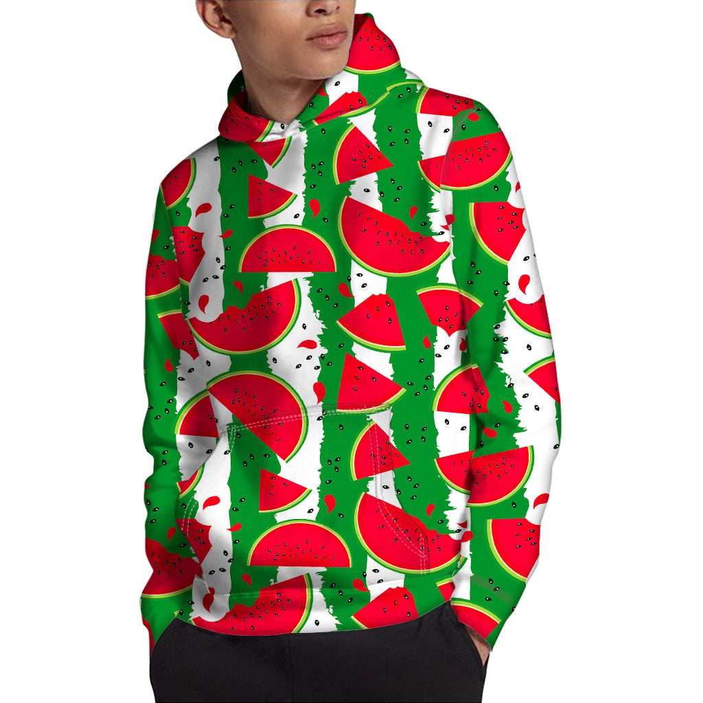 Green Stripes Watermelon Pattern Print Pullover Hoodie