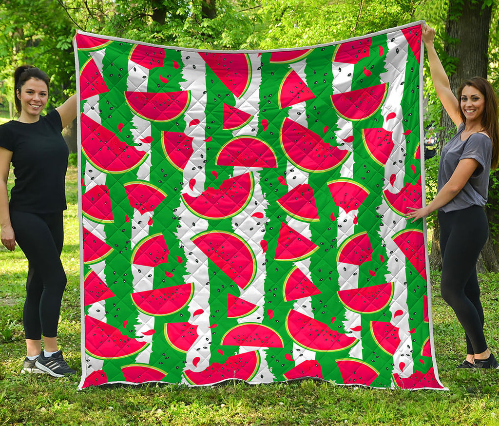 Green Stripes Watermelon Pattern Print Quilt