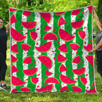 Green Stripes Watermelon Pattern Print Quilt