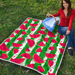 Green Stripes Watermelon Pattern Print Quilt