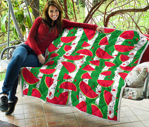 Green Stripes Watermelon Pattern Print Quilt