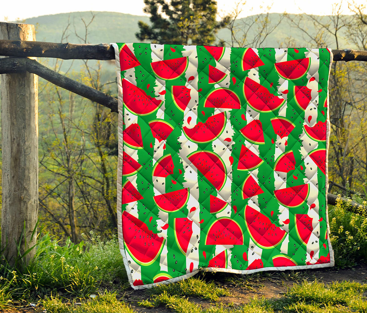 Green Stripes Watermelon Pattern Print Quilt