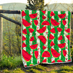 Green Stripes Watermelon Pattern Print Quilt