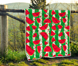 Green Stripes Watermelon Pattern Print Quilt