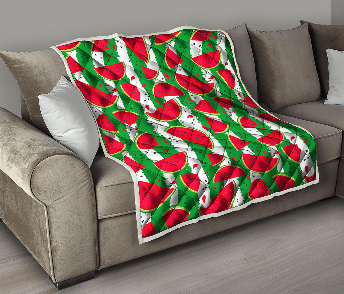 Green Stripes Watermelon Pattern Print Quilt