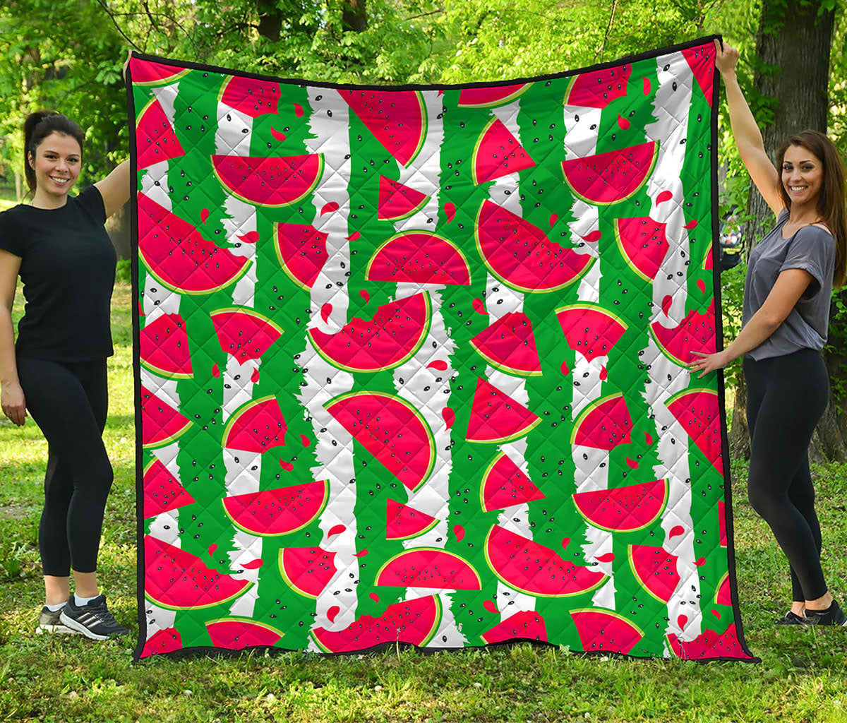 Green Stripes Watermelon Pattern Print Quilt