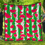 Green Stripes Watermelon Pattern Print Quilt