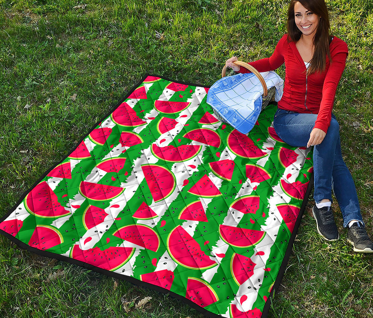 Green Stripes Watermelon Pattern Print Quilt