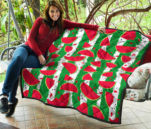 Green Stripes Watermelon Pattern Print Quilt