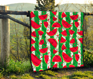 Green Stripes Watermelon Pattern Print Quilt