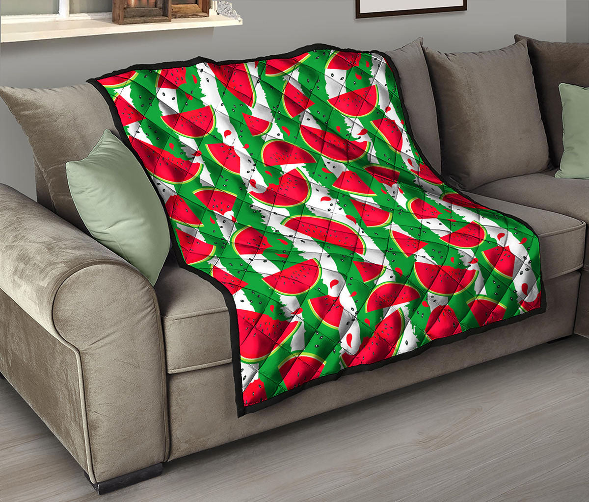 Green Stripes Watermelon Pattern Print Quilt