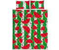 Green Stripes Watermelon Pattern Print Quilt Bed Set