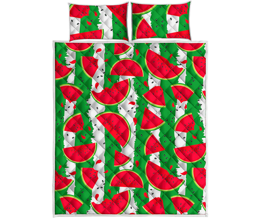 Green Stripes Watermelon Pattern Print Quilt Bed Set