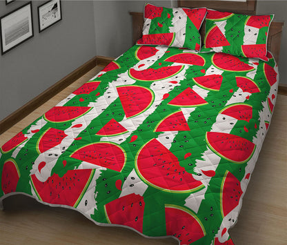 Green Stripes Watermelon Pattern Print Quilt Bed Set
