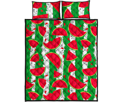 Green Stripes Watermelon Pattern Print Quilt Bed Set