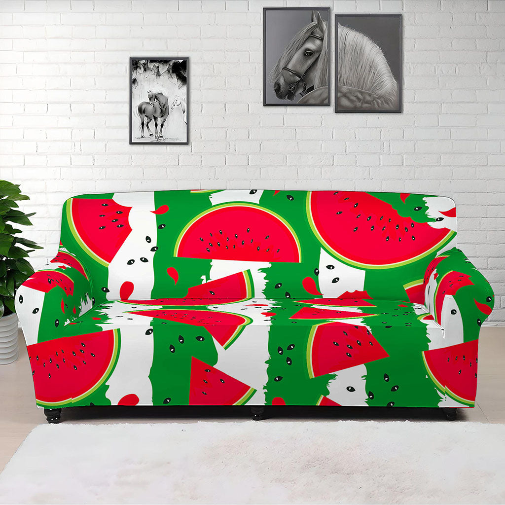 Green Stripes Watermelon Pattern Print Sofa Cover