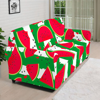 Green Stripes Watermelon Pattern Print Sofa Cover