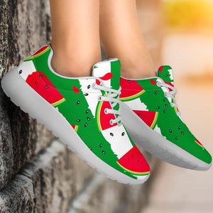 Green Stripes Watermelon Pattern Print Sport Shoes GearFrost