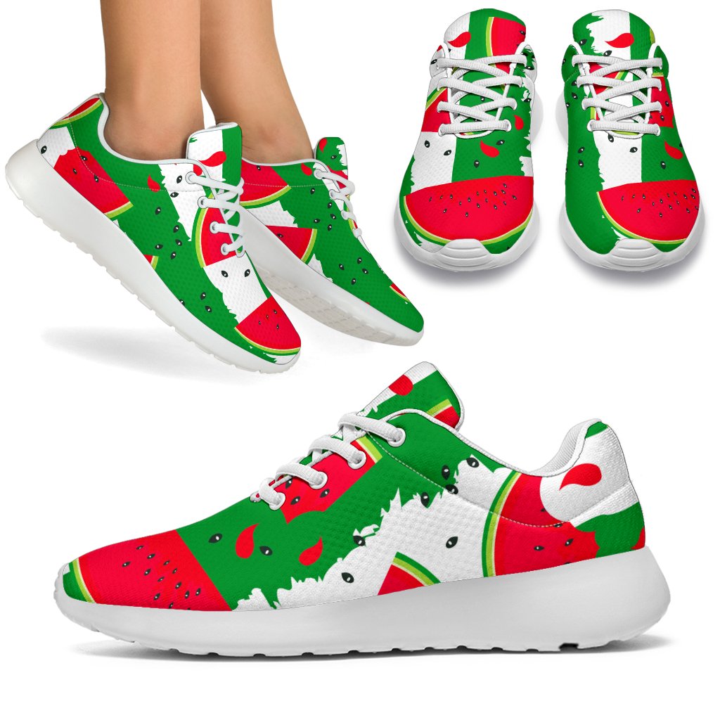 Green Stripes Watermelon Pattern Print Sport Shoes GearFrost