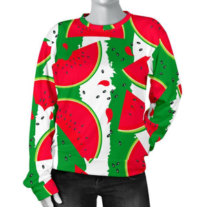 Green Stripes Watermelon Pattern Print Women's Crewneck Sweatshirt GearFrost