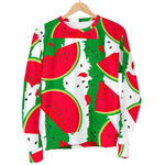 Green Stripes Watermelon Pattern Print Women's Crewneck Sweatshirt GearFrost