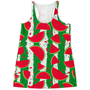 Green Stripes Watermelon Pattern Print Women's Racerback Tank Top