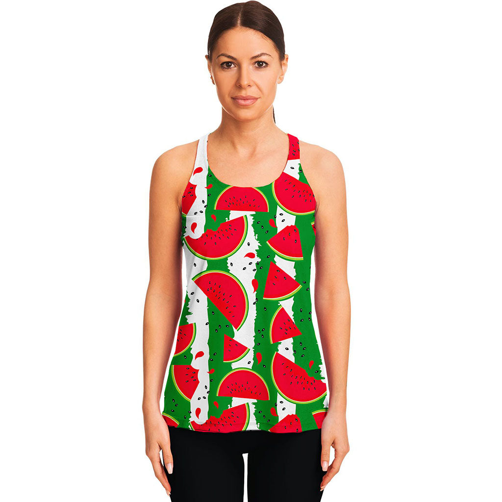 Green Stripes Watermelon Pattern Print Women's Racerback Tank Top