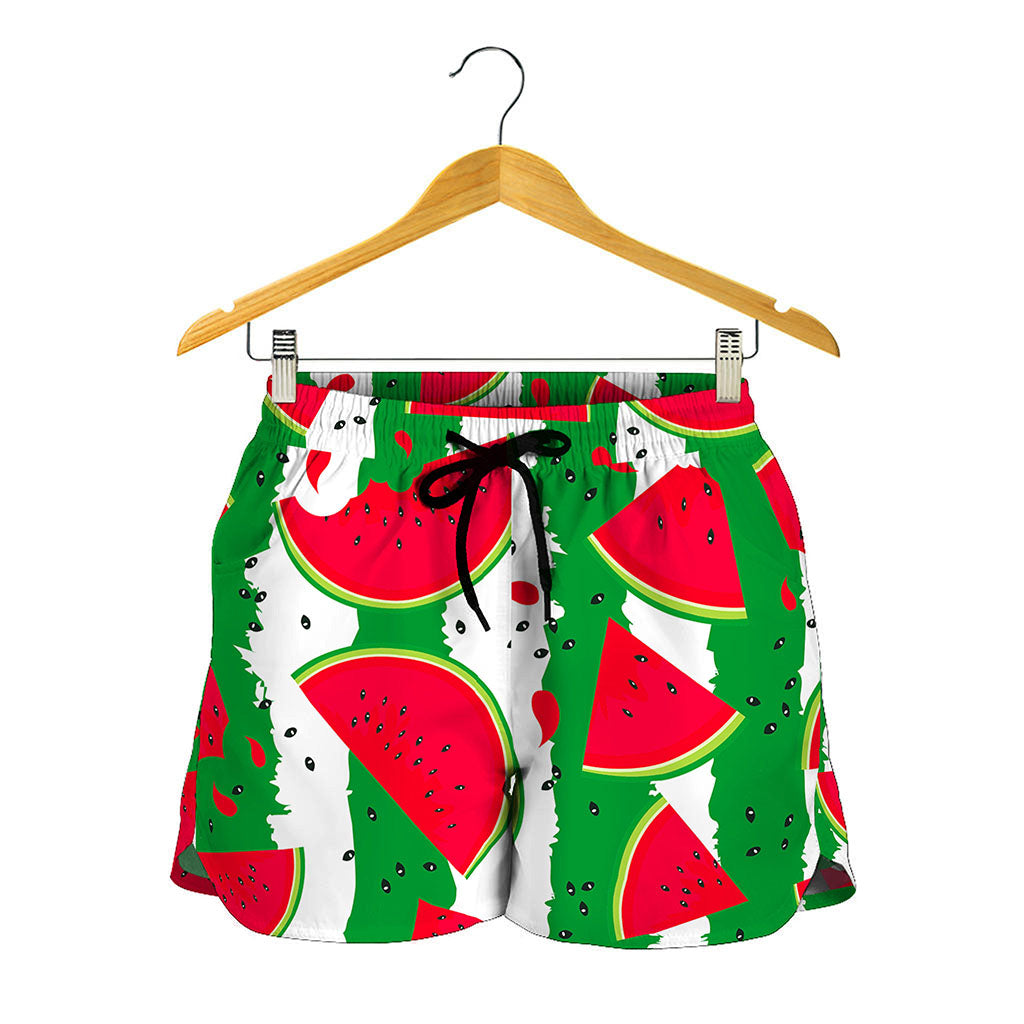 Green Stripes Watermelon Pattern Print Women's Shorts