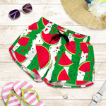 Green Stripes Watermelon Pattern Print Women's Shorts