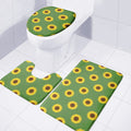 Green Sunflower Pattern Print 3 Piece Bath Mat Set