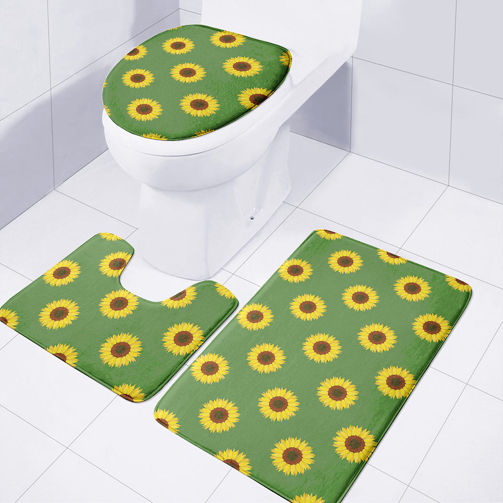 Green Sunflower Pattern Print 3 Piece Bath Mat Set