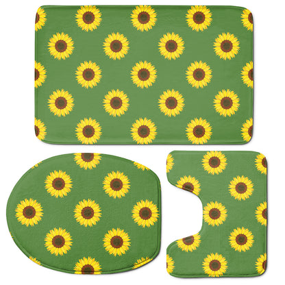 Green Sunflower Pattern Print 3 Piece Bath Mat Set