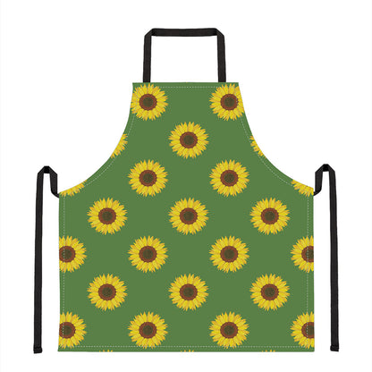 Green Sunflower Pattern Print Apron