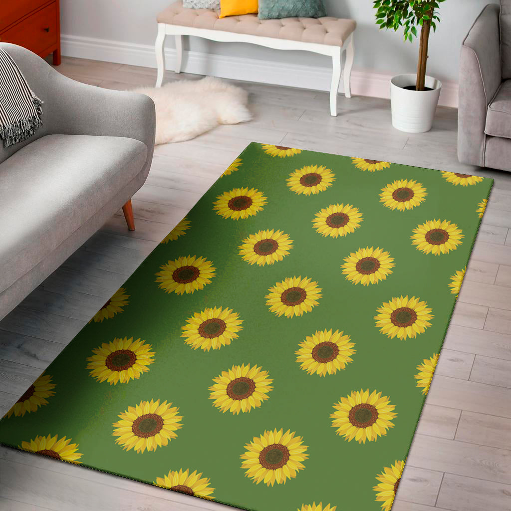 Green Sunflower Pattern Print Area Rug