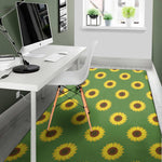 Green Sunflower Pattern Print Area Rug