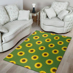 Green Sunflower Pattern Print Area Rug