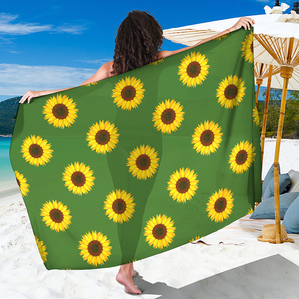 Green Sunflower Pattern Print Beach Sarong Wrap