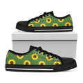 Green Sunflower Pattern Print Black Low Top Sneakers