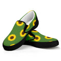 Green Sunflower Pattern Print Black Slip On Sneakers
