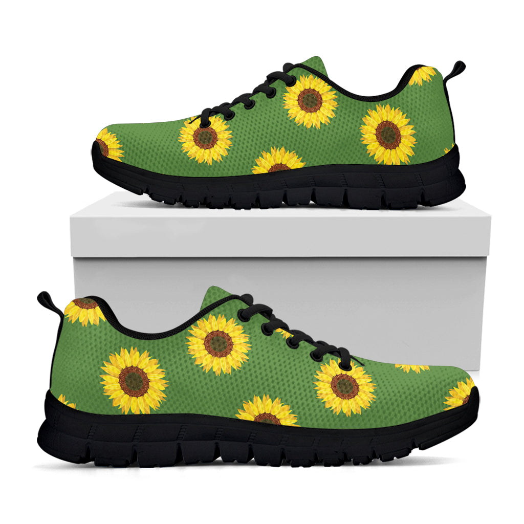 Green Sunflower Pattern Print Black Sneakers