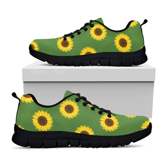 Green Sunflower Pattern Print Black Sneakers