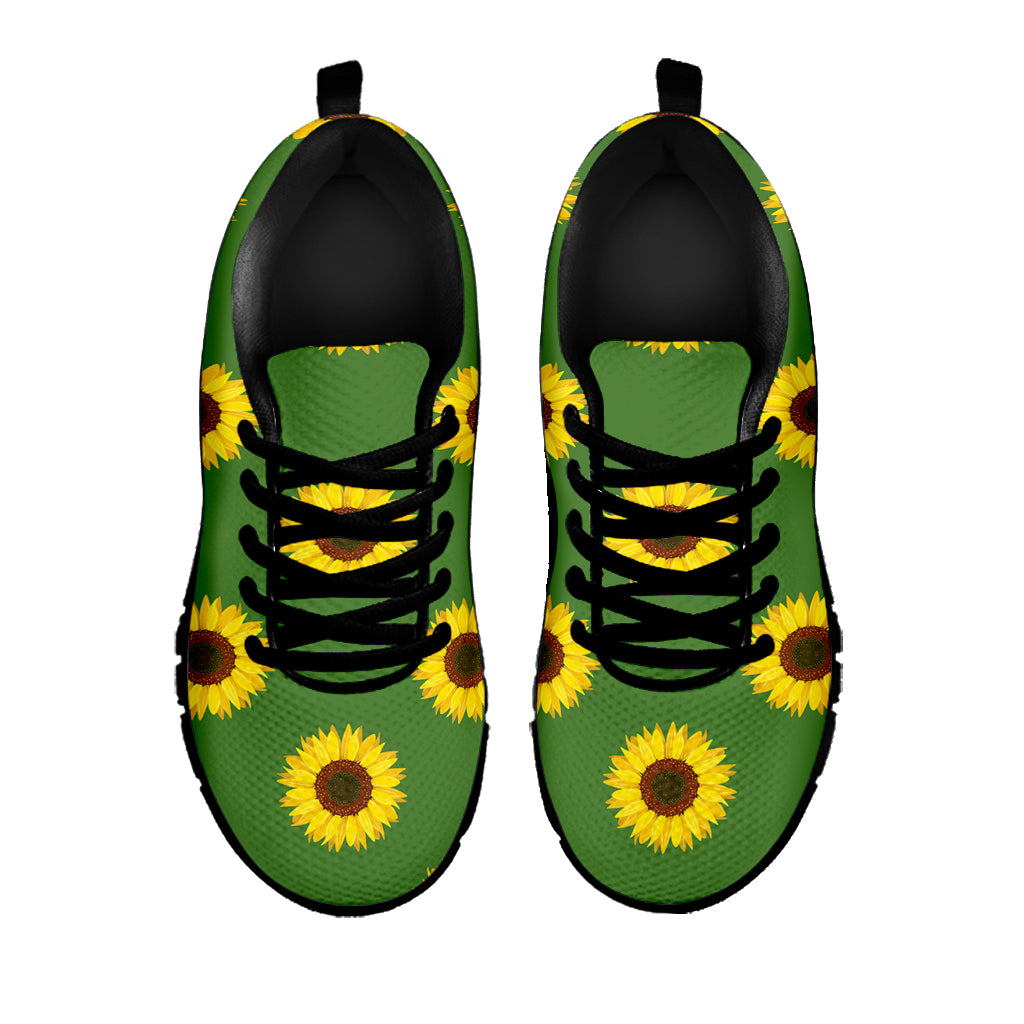 Green Sunflower Pattern Print Black Sneakers