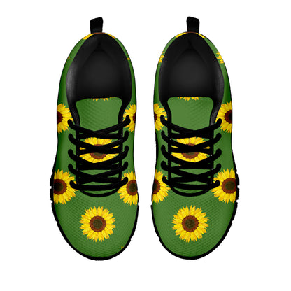 Green Sunflower Pattern Print Black Sneakers