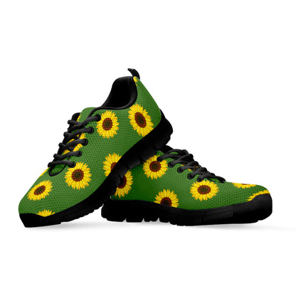 Green Sunflower Pattern Print Black Sneakers